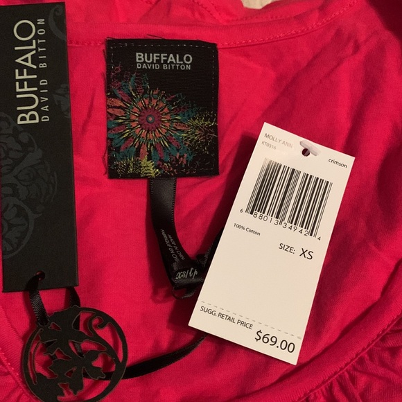 Buffalo Molly Ann XS top with smocking, U-neck, NWT, crimson - Picture 5 of 8